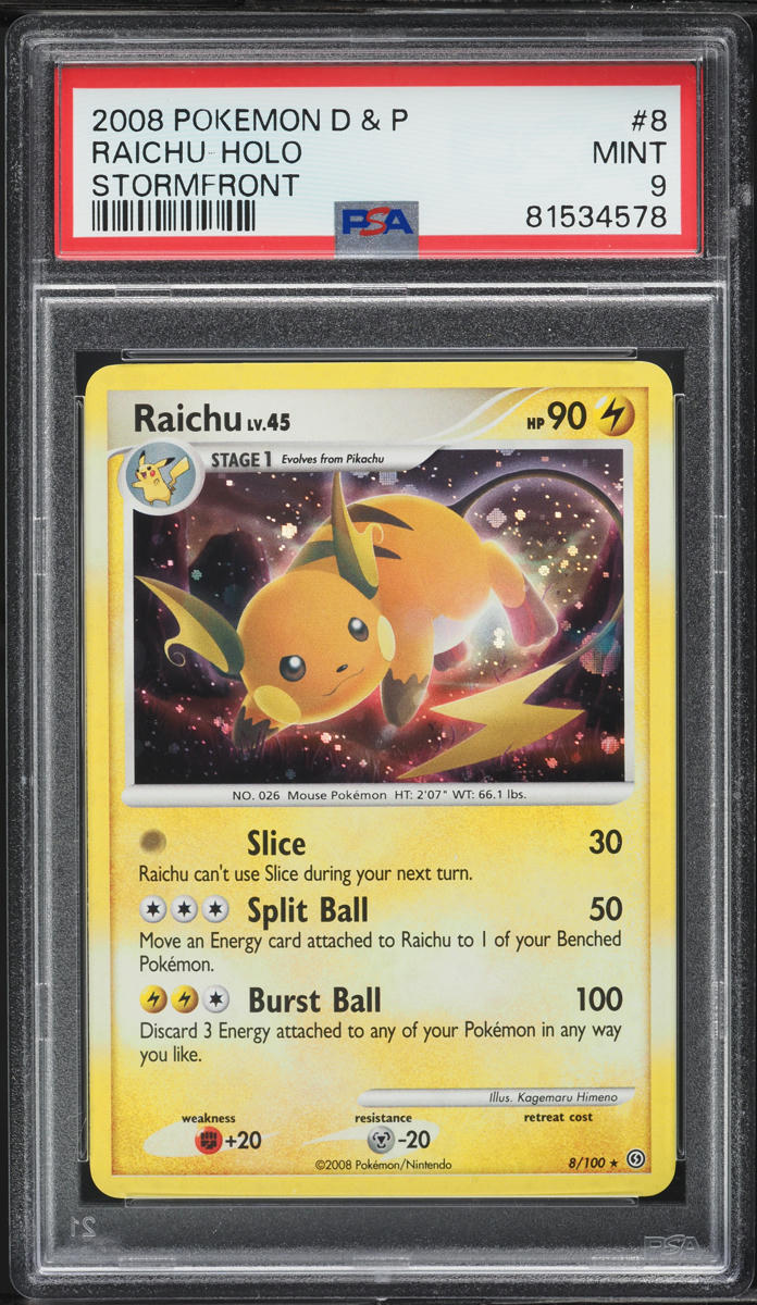2008 Pokemon Diamond & Pearl Stormfront Holo Raichu #8 PSA 9 MINT