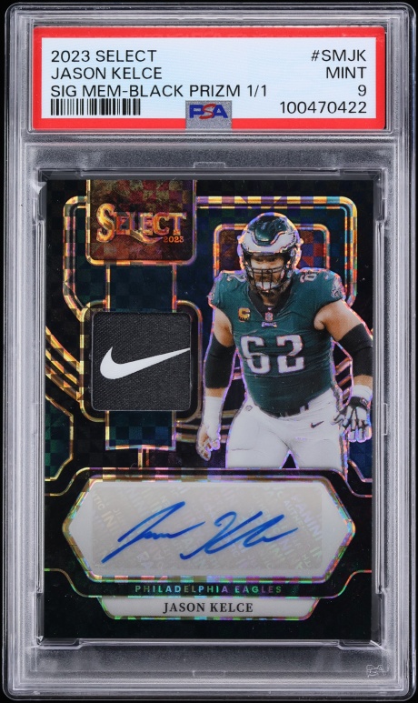 2023 Select Black Prizm Jason Kelce PATCH AUTO 1/1 #SMJK PSA 9 MINT