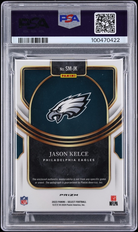 2023 Select Black Prizm Jason Kelce PATCH AUTO 1/1 #SMJK PSA 9 MINT - Photo 2