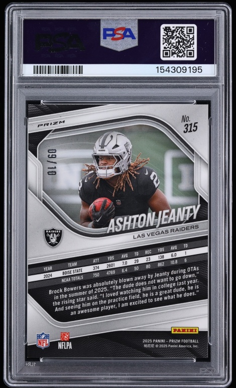 2025 Panini Prizm Gold Ashton Jeanty ROOKIE /10 #315 PSA 9 MINT - Photo 2