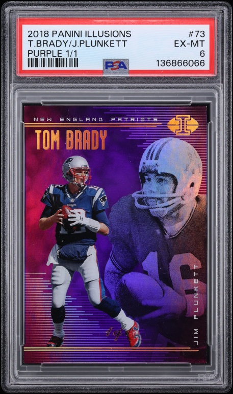 2018 Panini Illusions Purple Tom Brady Jim Plunkett 1/1 #73 PSA 6 EXMT