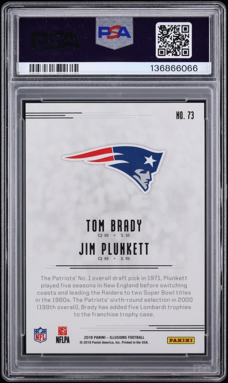 2018 Panini Illusions Purple Tom Brady Jim Plunkett 1/1 #73 PSA 6 EXMT - Photo 2