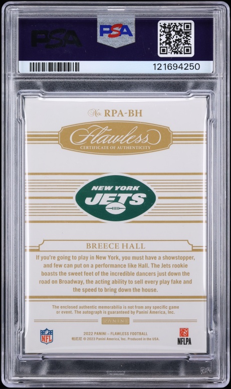 2022 Panini Flawless Breece Hall ROOKIE PATCH AUTO 1/1 #RPABH PSA 9 MINT - Photo 2