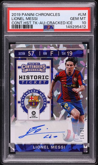 2019 Panini Chronicles Contenders Historic Ticket Cracked Ice Lionel Messi AUTO /23 PSA 10 GEM