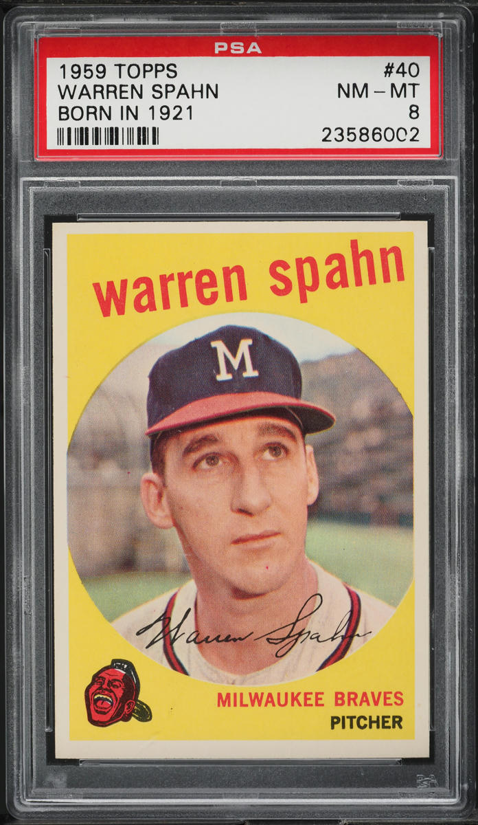 1959 Topps Warren Spahn BORN IN 1921 #40 PSA 8 NM-MT