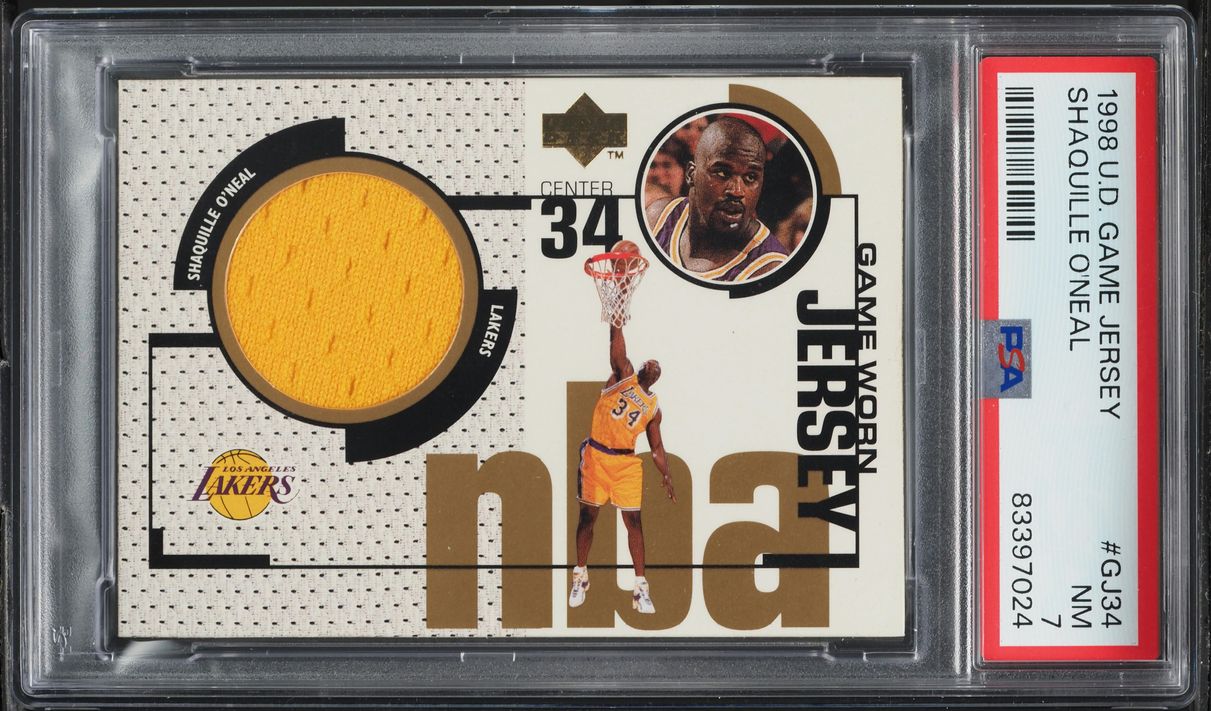 1998 Upper Deck Game Jersey Shaquille O'Neal PATCH #GJ34 PSA 7 NRMT