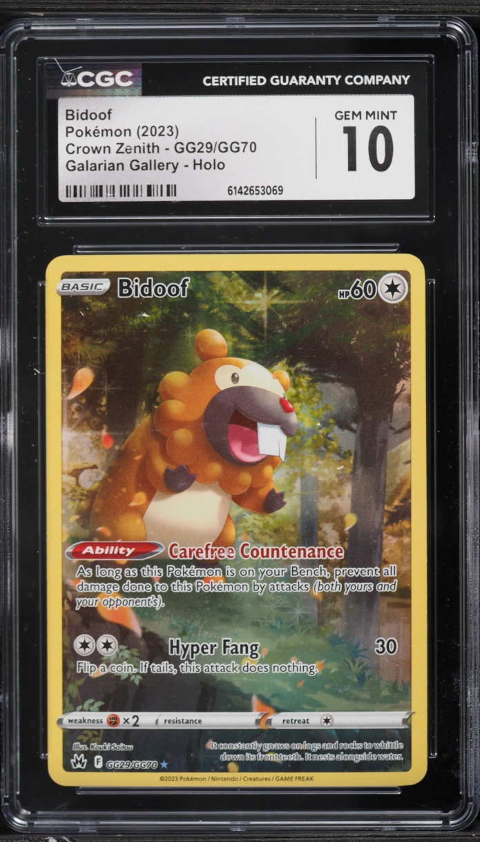 2023 Pokemon Sword & Shield Crown Zenith Full Art Bidoof #GG29 CGC 10 GEM MINT