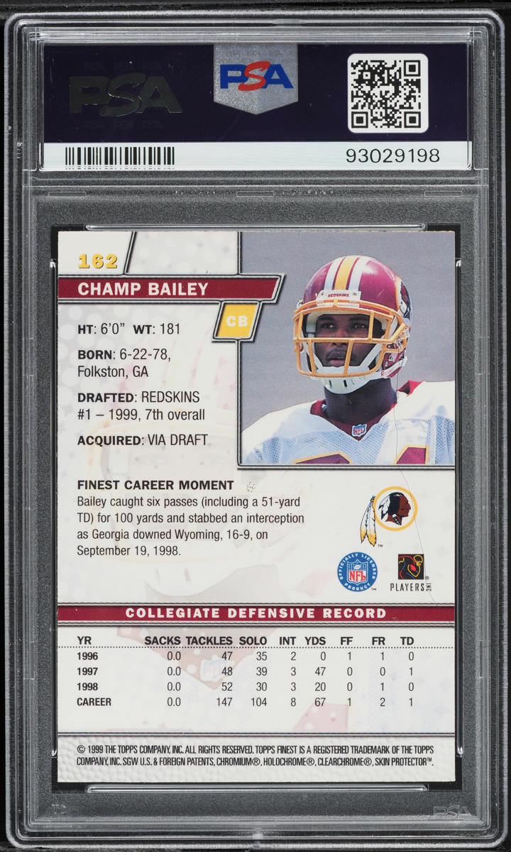 1999 Finest Football Champ Bailey ROOKIE #162 PSA 10 GEM MINT