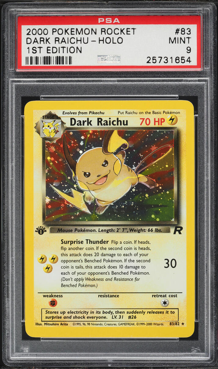 2000 Pokemon Team Rocket 1st Edition Holo Dark Raichu #83 PSA 9 MINT