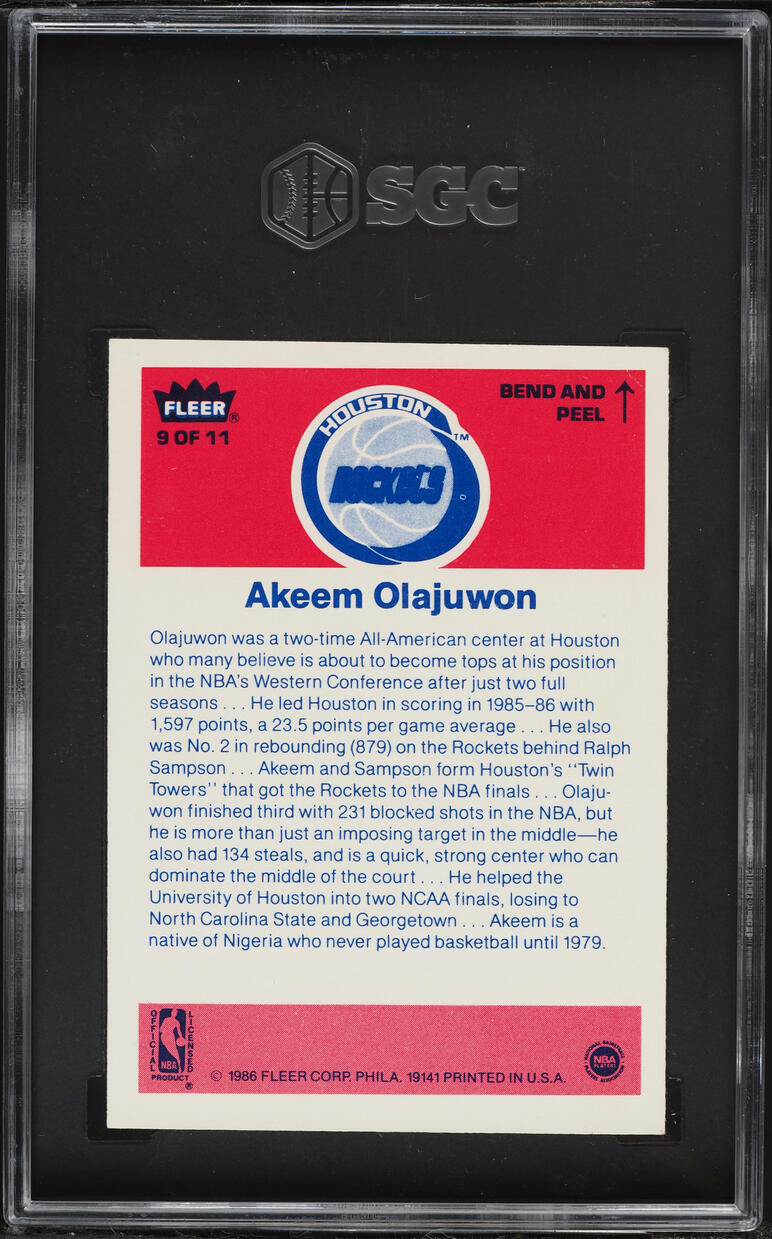 1986 Fleer Sticker Hakeem Olajuwon ROOKIE #9 SGC 5 EX