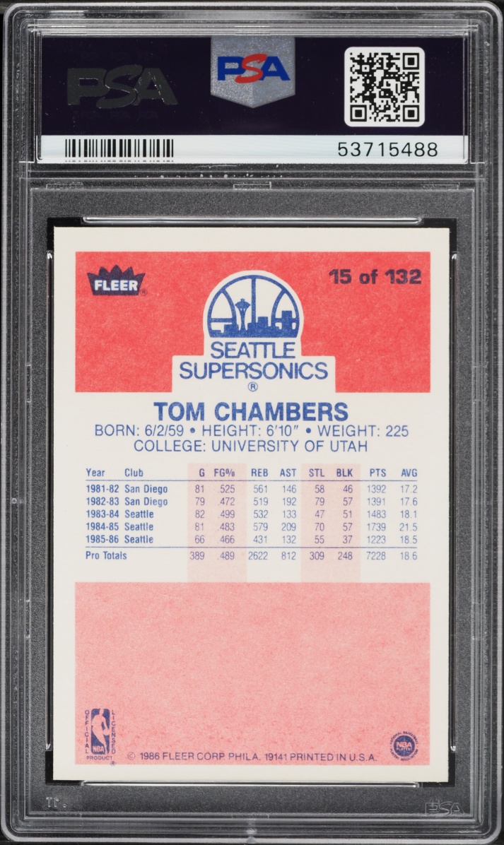 1986 Fleer Basketball Tom Chambers #15 PSA 9 MINT