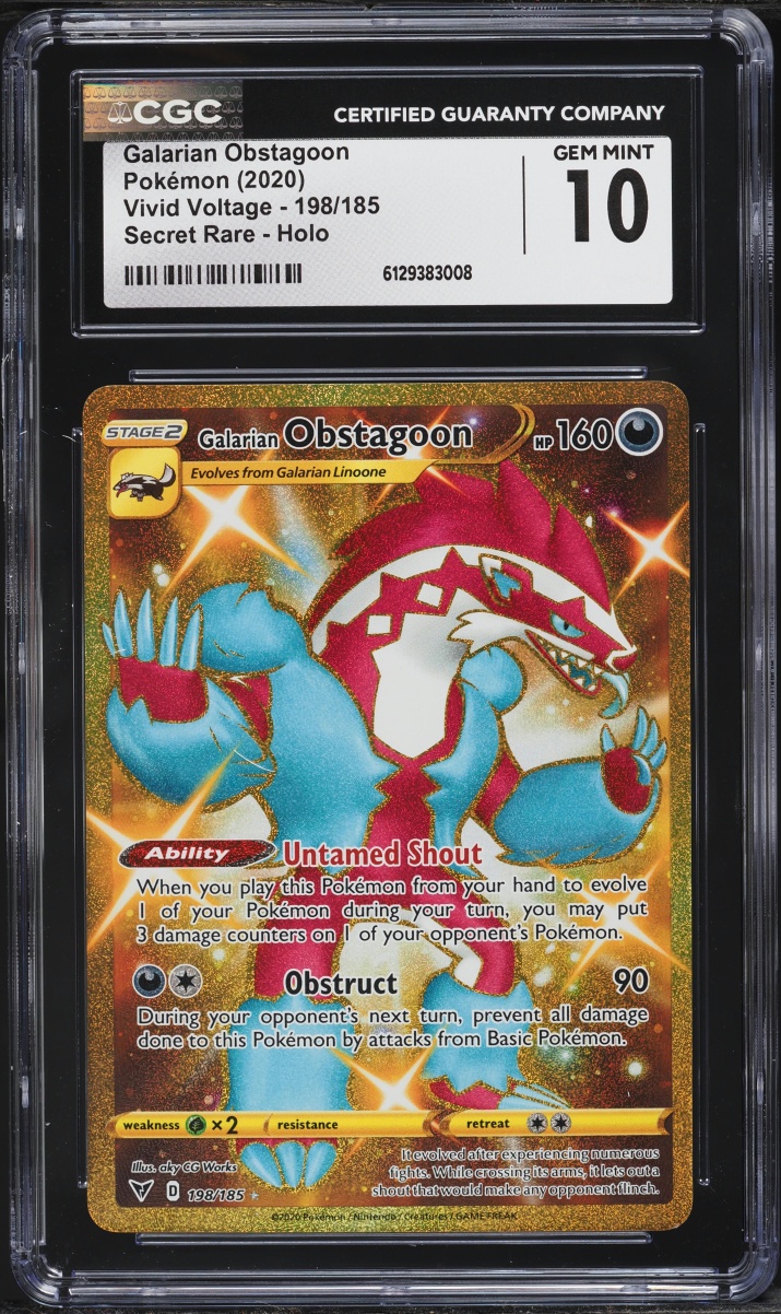 2020 Pokemon Sword & Shield Vivid Voltage Gold Rare Galarian Obstagoon #198 CGC 10 GEM MINT