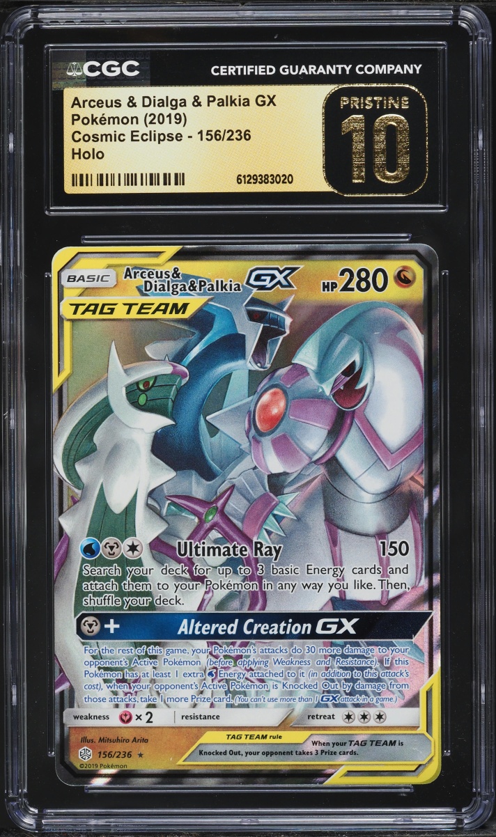 2019 Pokemon Sun & Moon Cosmic Eclipse Holo Arceus & Dialga & Palkia GX #156 CGC 10 PRISTINE