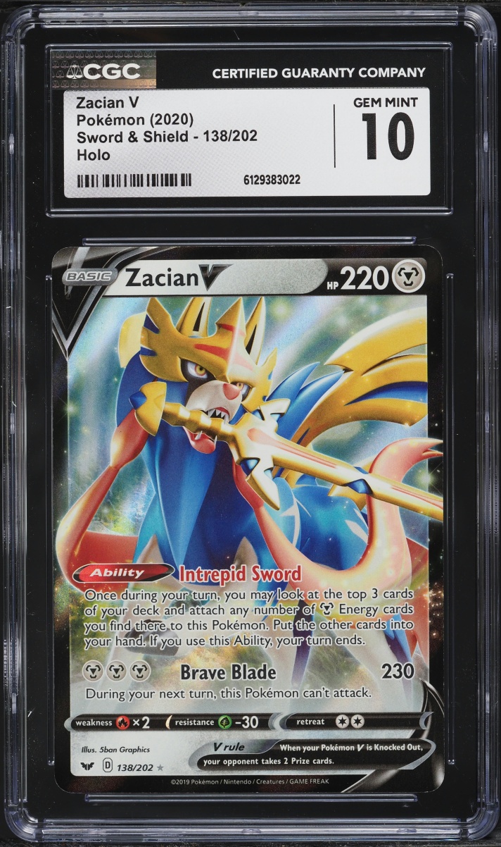 2020 Pokemon Sword & Shield Holo Zacian V #138 CGC 10 GEM MINT