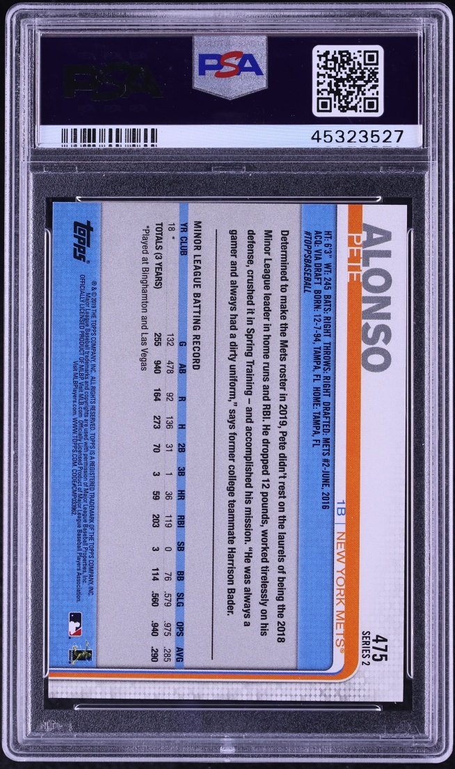 2019 Topps Pete Alonso ROOKIE #475 PSA 7 NRMT