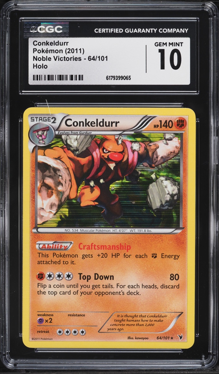 2011 Pokemon Black & White Noble Victories Holo Conkeldurr #64 CGC 10 GEM MINT