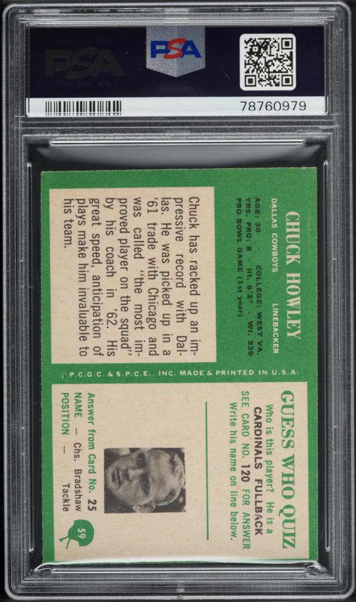 1966 Philadelphia Chuck Howley ROOKIE #59 PSA 6 EXMT