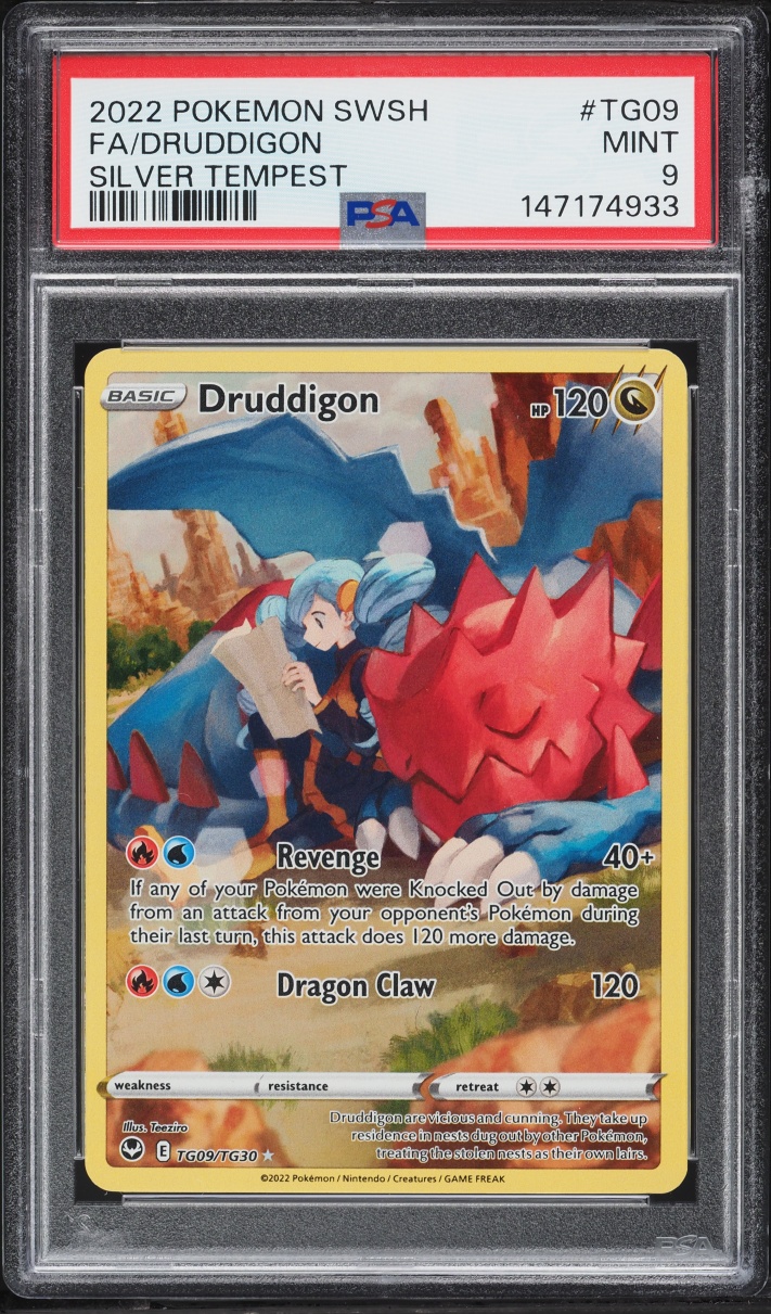 2022 Pokemon Sword & Shield Silver Tempest Full Art Druddigon #TG09 PSA 9 MINT
