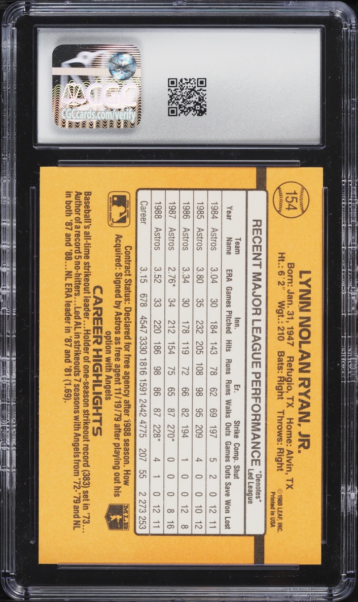 1989 Donruss Nolan Ryan #154 CGC 9.5 MINT+
