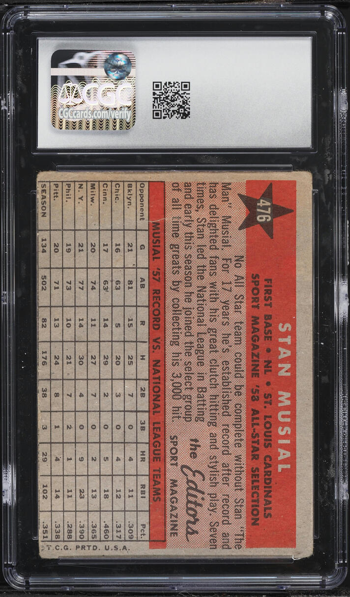 1958 Topps All Star Stan Musial #476 CGC 2 GD