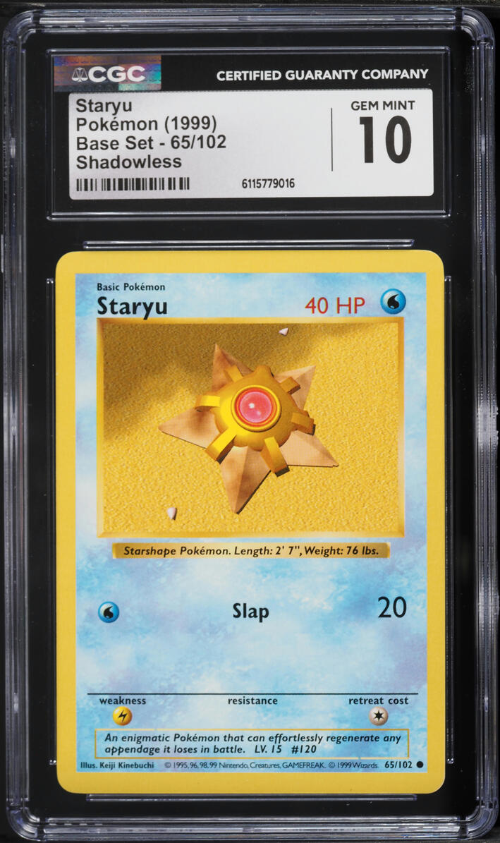 1999 Pokemon Base Set Shadowless Staryu #65 CGC 10 GEM MINT