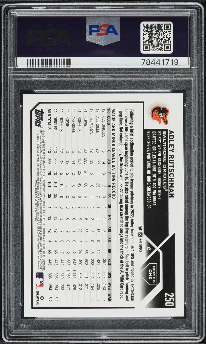 2023 Topps Adley Rutschman ROOKIE #250 PSA 8 NM-MT