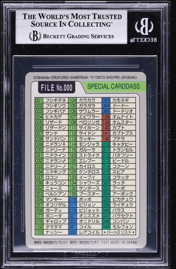 1997 Pokemon Japanese Carddass Promo Bulbasaur Charmander Squirtle Pikachu & Red BGS 8.5 NM-MT+