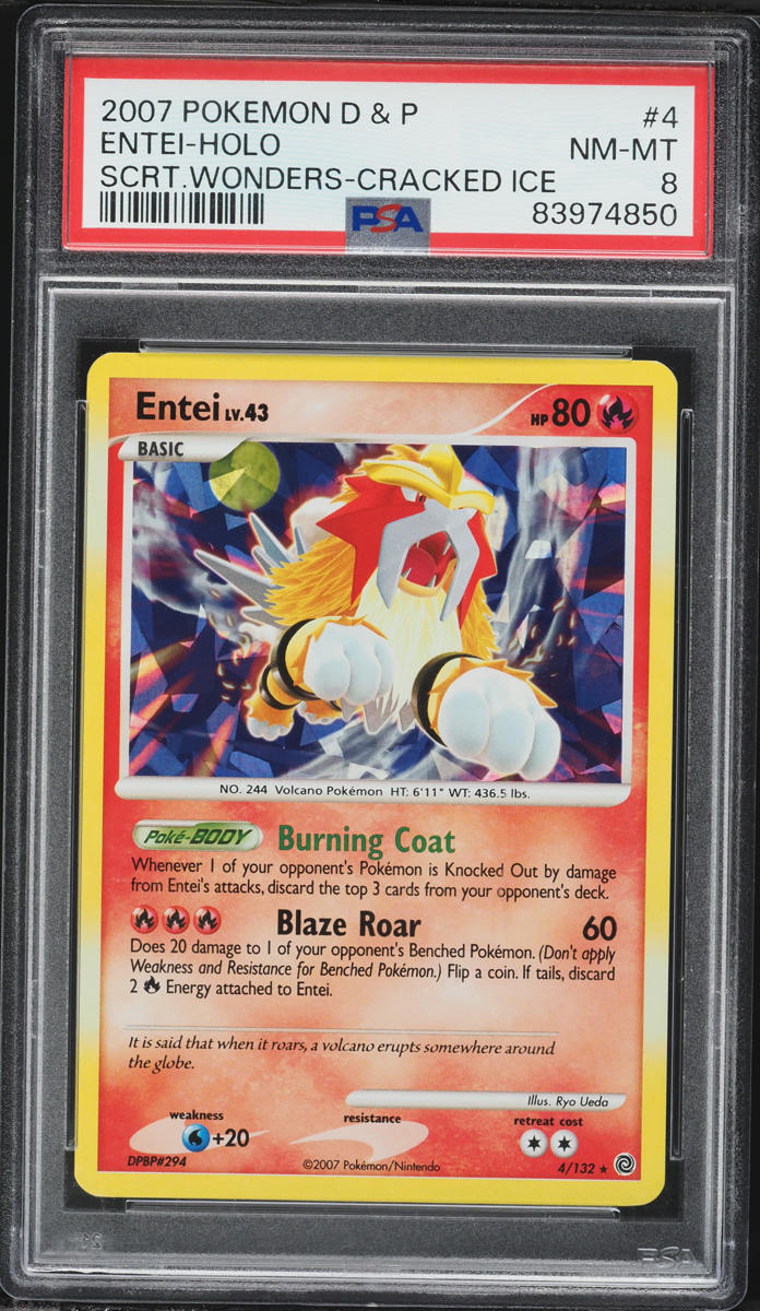 2007 Pokemon Diamond & Pearl Secret Wonders Cracked Ice Holo Entei #4 PSA 8 NM-MT