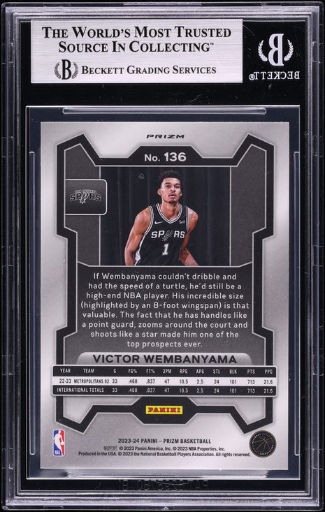 2023 Panini Prizm Silver Victor Wembanyama ROOKIE #136 BGS 9 MINT