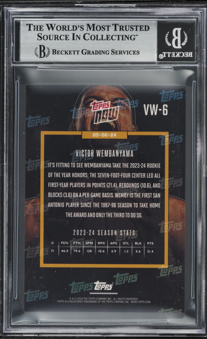 2023 Topps Now Rookie Of The Year Victor Wembanyama ROOKIE #VW6 BGS 9 MINT