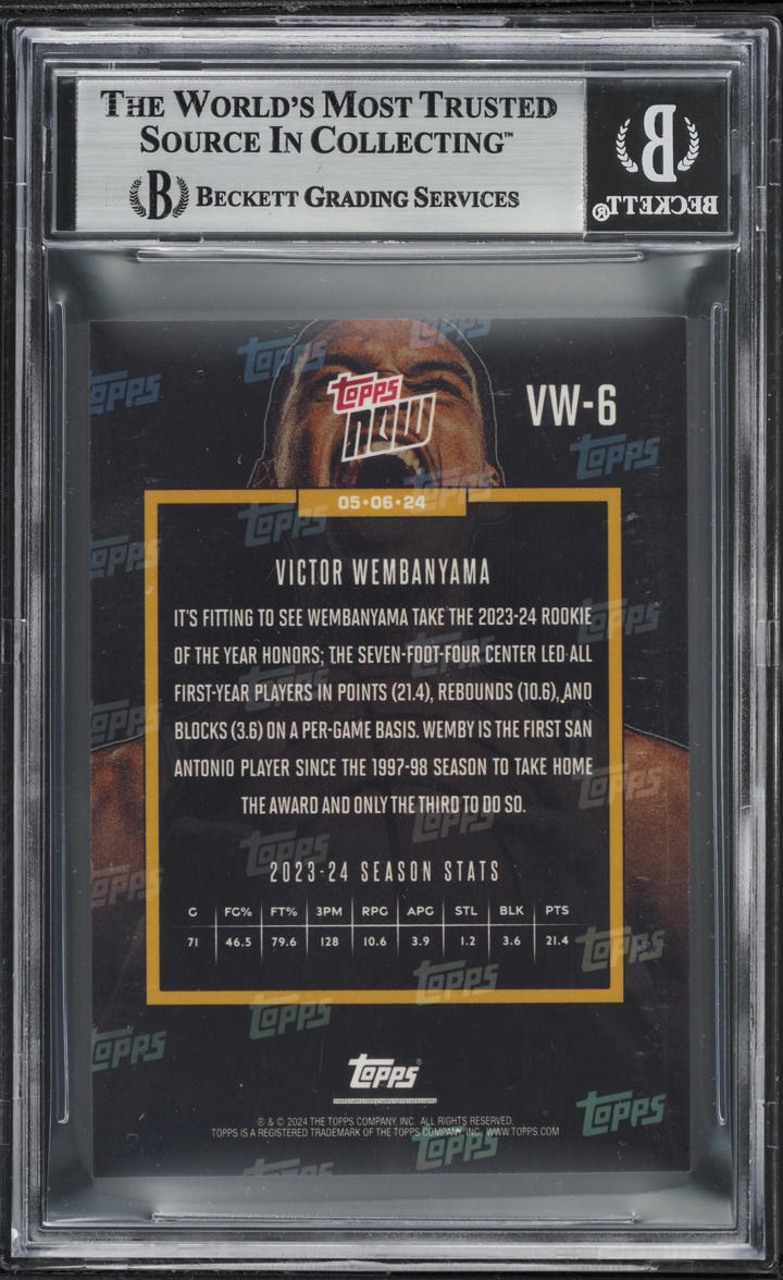 2023 Topps Now Rookie Of The Year Victor Wembanyama ROOKIE #VW6 BGS 9 MINT