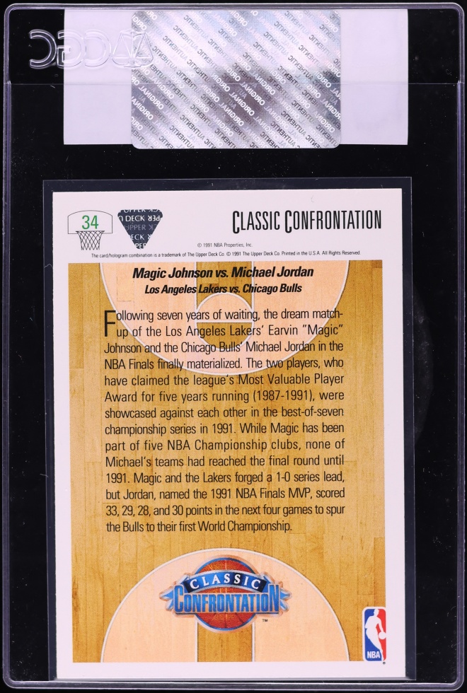 1991 Upper Deck Basketball Magic Johnson Vs. Michael Jordan #34 CGC AUTH