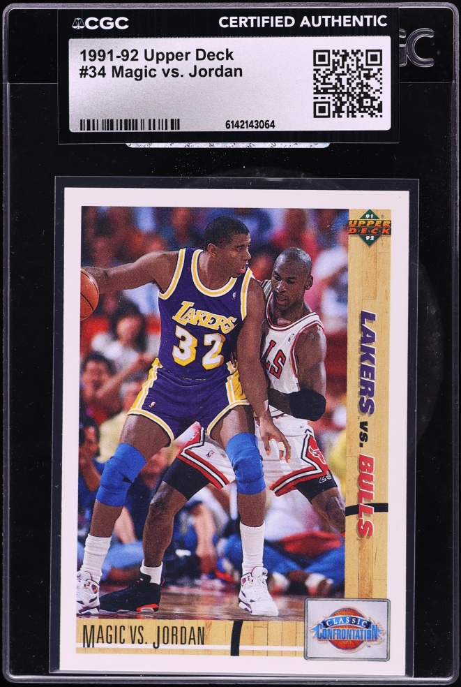1991 Upper Deck Basketball Magic Johnson Vs. Michael Jordan #34 CGC AUTH