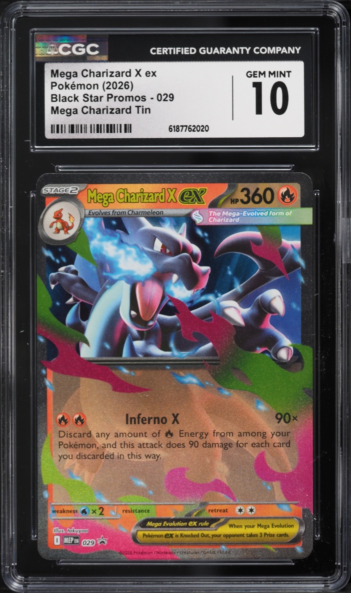 2026 #29 Mega Charizard X Ex CGC 10 Pokemon Mega Evolution Black Star Promo Tin