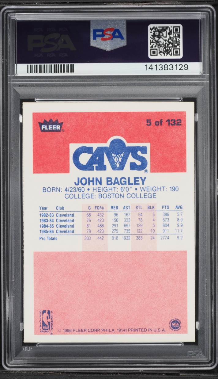1986 Fleer Basketball John Bagley #5 PSA 8 NM-MT
