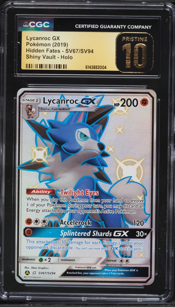 2019 Pokemon SM Hidden Fates Shiny Vault Full Art Shiny Lycanroc GX #SV67 CGC 10 PRISTINE