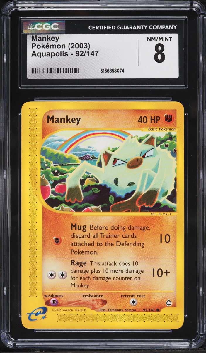 2003 Pokemon Aquapolis Mankey #92 CGC 8 NM-MT