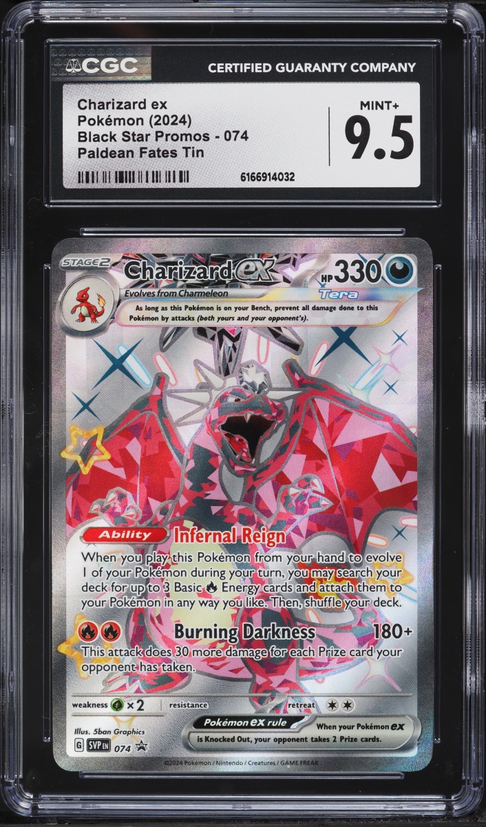 2024 Pokemon Scarlet & Violet Promo Paldean Fates Tin Full Art Charizard Ex #74 CGC 9.5 MINT+