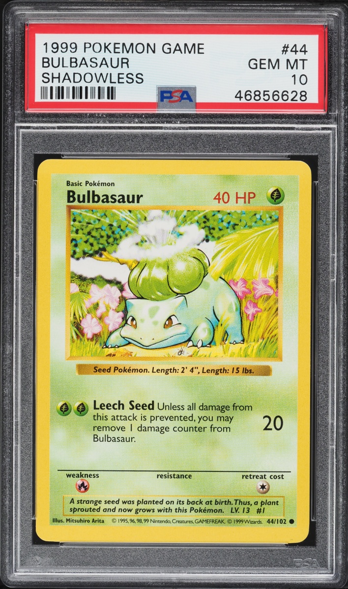 1999 Pokemon Base Set Shadowless Bulbasaur #44 PSA 10 GEM MINT