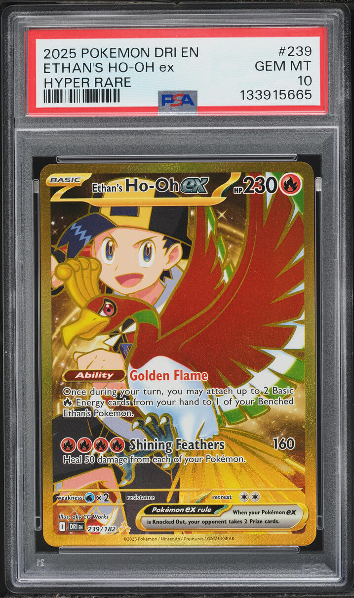 2025 Pokemon Scarlet & Violet Destined Rivals Gold Rare Ethan's Ho-Oh ex #239 PSA 10 GEM MINT