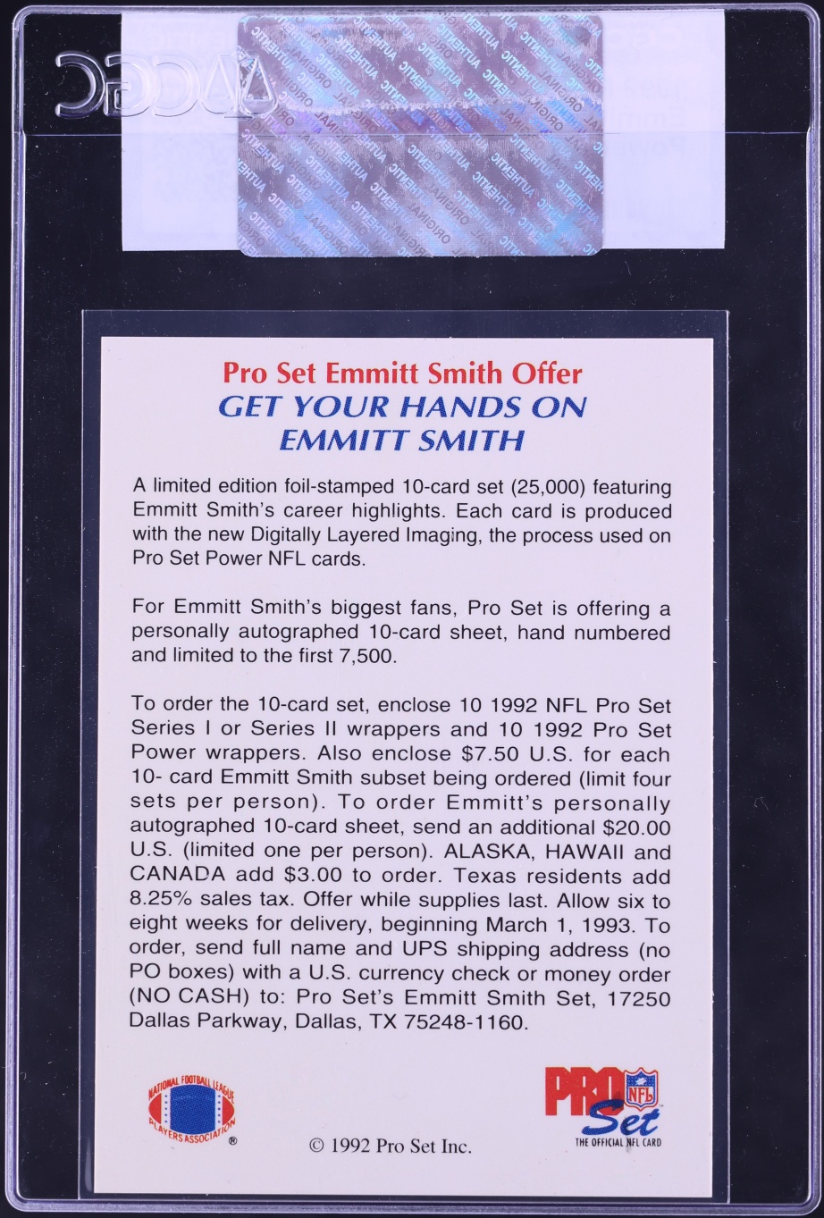 1992 Pro Set Power Preview Emmitt Smith CGC AUTH