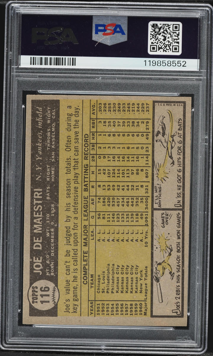 1961 Topps Joe DeMaestri #116 PSA 6 EXMT