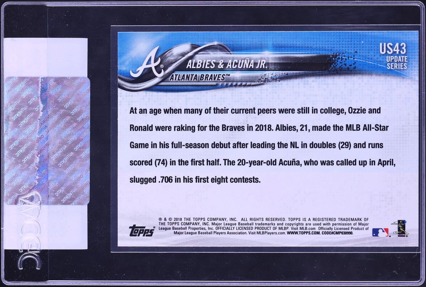 2018 Topps Update The Future Is Bright Ozzie Albies Ronald Acuna Jr. ROOKIE #US43 CGC AUTH