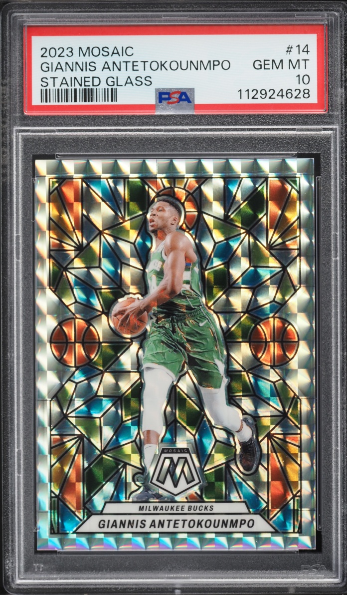2023 Panini Mosaic Stained Glass Prizm Giannis Antetokounmpo #14 PSA 10 GEM MINT