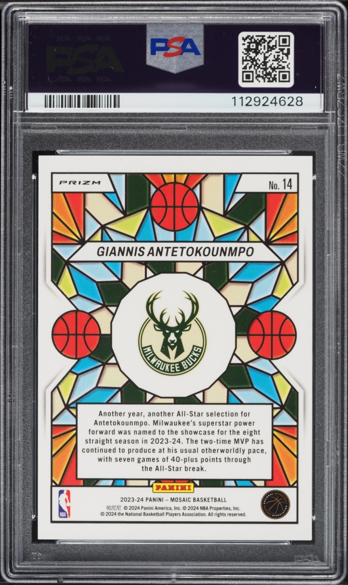 2023 Panini Mosaic Stained Glass Prizm Giannis Antetokounmpo #14 PSA 10 GEM MINT
