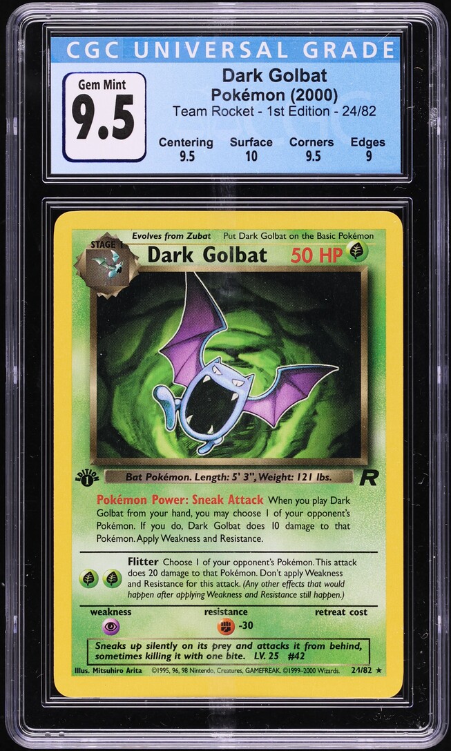2000 Pokemon Team Rocket 1st Edition Dark Golbat #24 CGC 9.5 GEM MINT