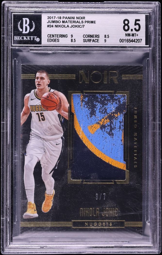 2017 Panini Noir Jumbo Prime Nikola Jokic PATCH /7 #JM-NJ BGS 8.5 NM-MT+