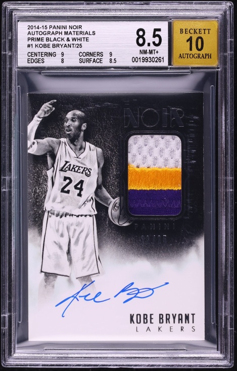 2014 Panini Noir Materials Prime Black & White Kobe Bryant PATCH AUTO /25 #ABWKB BGS 8.5 NM-MT+ - Photo 1