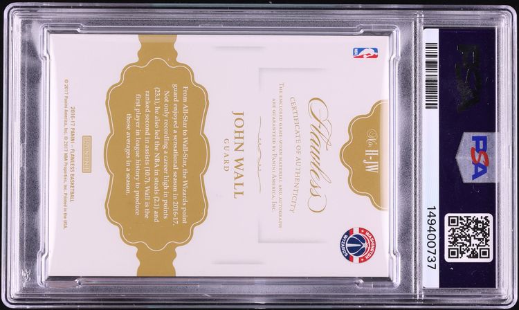 2016 Panini Flawless Horizontal Platinum John Wall PATCH AUTO 1/1 #H-JW PSA 8 NM-MT - Photo 2