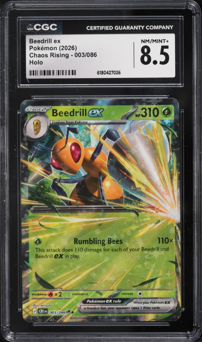 2026 Pokemon Mega Evolution Chaos Rising Holo Beedrill EX #003 CGC 8.5 NM-MT+